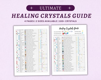 Printable Healing Crystal Reference Guide, Crystal Meaning Guide, Gemstone Reference Sheet, Digital Crystal Cards, Instant Download