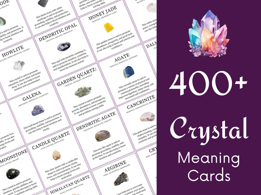 400 Editable Crystal Meaning Cards, Printable Gemstone Meaning Cards