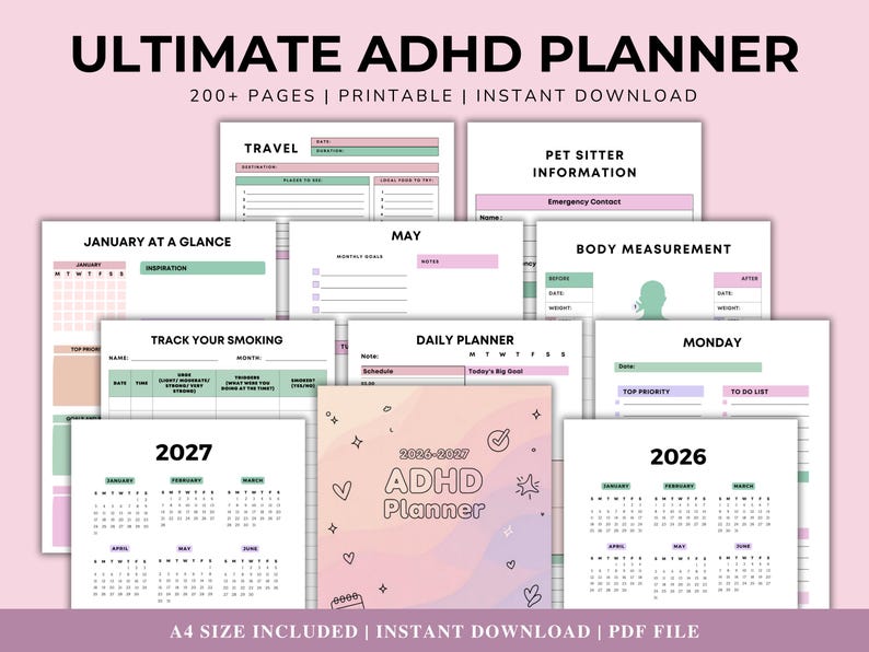 Ultimate ADHD Planner 2026–2027 | 200+ Page Printable Planner | Instant ...