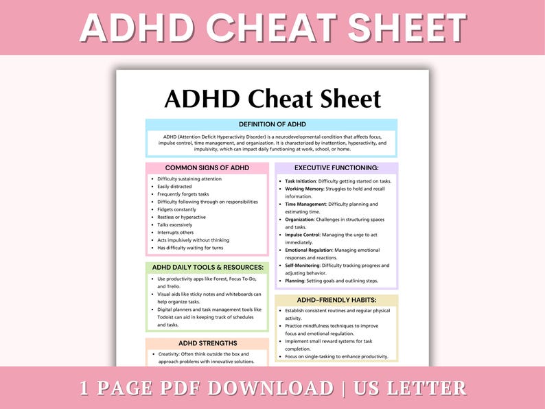 ADHD Cheat Sheet, Attention Deficit Hyperactivity Disorder, Executive ...