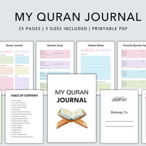 Quran Tracker Printable, Quran planner, Quran Journal digital, Hifdh planner, Islamic study, Islamic Journal, Quran Workbook, PDF