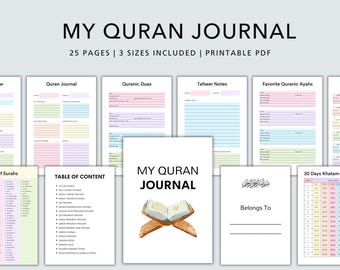 Quran Tracker Printable, Quran planner, Quran Journal digital, Hifdh planner, Islamic study, Islamic Journal, Quran Workbook, PDF