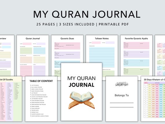 Quran Tracker Printable, Quran planner, Quran Journal digital, Hifdh planner, Islamic study, Islamic Journal, Quran Workbook, PDF