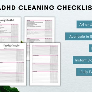 ADHD Cleaning Checklist Editable, Adhd Cleaning Schedule, Adhd Cleaning Planner, Adhd to do list, Adhd Planner, Instant Download