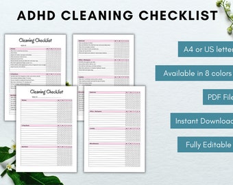 ADHD Cleaning Checklist Editable, Adhd Cleaning Schedule, Adhd Cleaning Planner, Adhd to do list, Adhd Planner, Instant Download