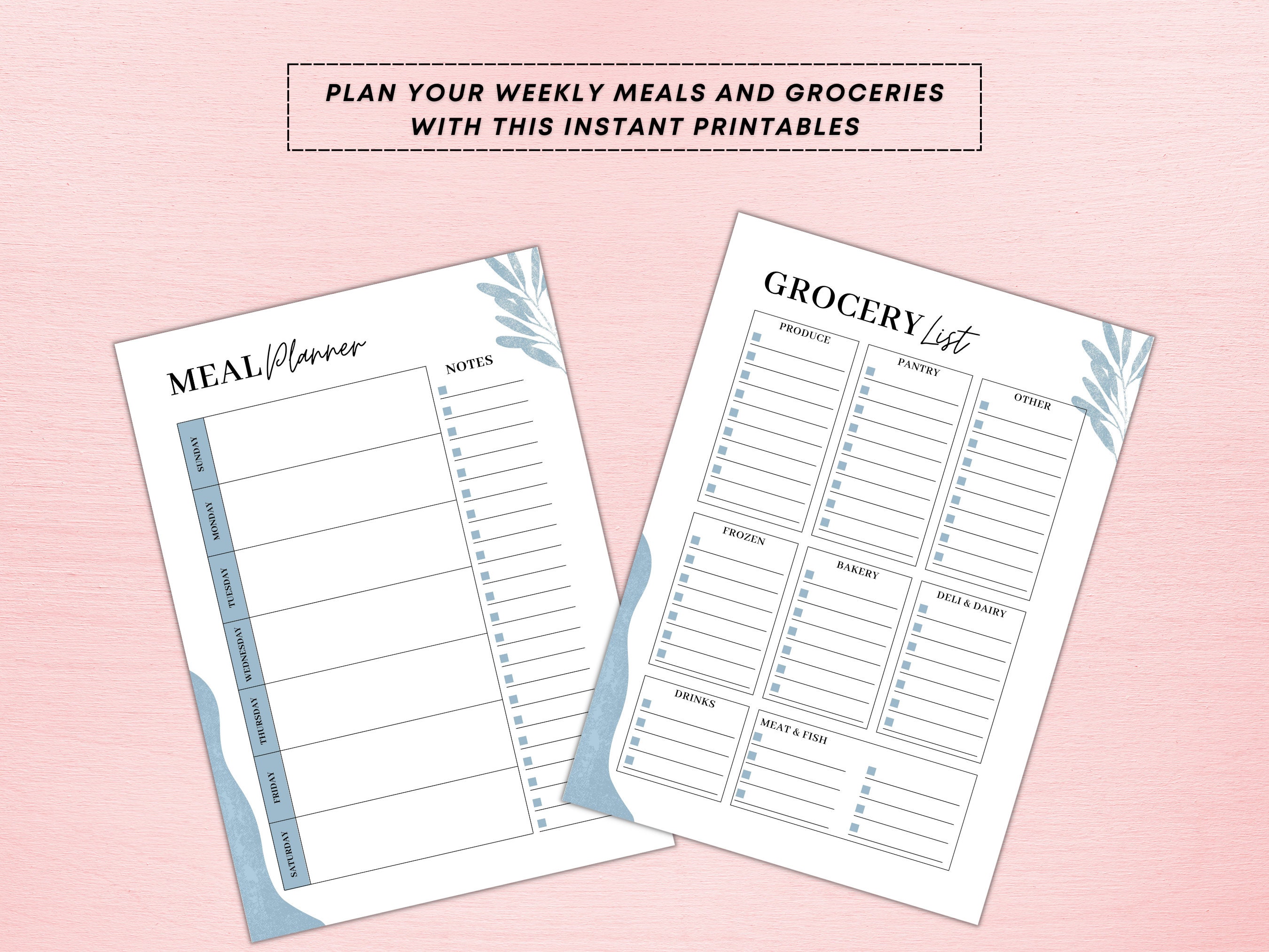 Weekly Meal Planner With Grocery List Printable Template, 7 Day Menu ...