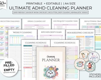 Ultimate ADHD Cleaning Planner | Cleaning Schedule, Decluttering Checklist, Deep Clean & Housekeeping Binder | Minimalist Home Organizer