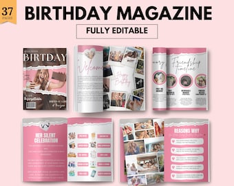 Birthday Magazine Template | 37 Page Birthday Photo Album | Personalized Birthday Gift | Canva Editable |Birthday Gift For Best Friend