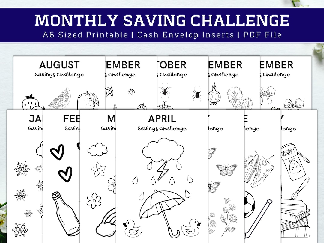 12 Monthly Savings Challenge Bundle, Money Challenge, A6 Mini Savings ...