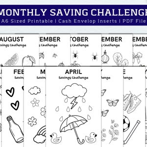 12 Monthly Savings Challenge Bundle, Money Challenge, A6 Mini Savings Challenge Bundle, Savings Tracker Printable, Instant Download