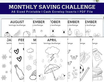 12 Monthly Savings Challenge Bundle, Money Challenge, A6 Mini Savings Challenge Bundle, Savings Tracker Printable, Instant Download