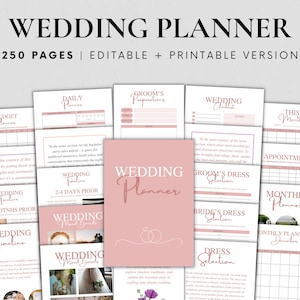 250 pagina&#39;s bruiloft planner sjabloon bundel, bruiloft planner sjabloon afdrukbaar, checklist bruiloft planning, bruiloft reisplan, canva bewerkbaar