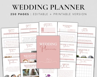 250 Seiten Hochzeitsplaner Vorlagen Bundle, Hochzeitsplaner Vorlage zum Ausdrucken, Hochzeitsplanung Checkliste, Hochzeitsplaner, Canva Bearbeitbar