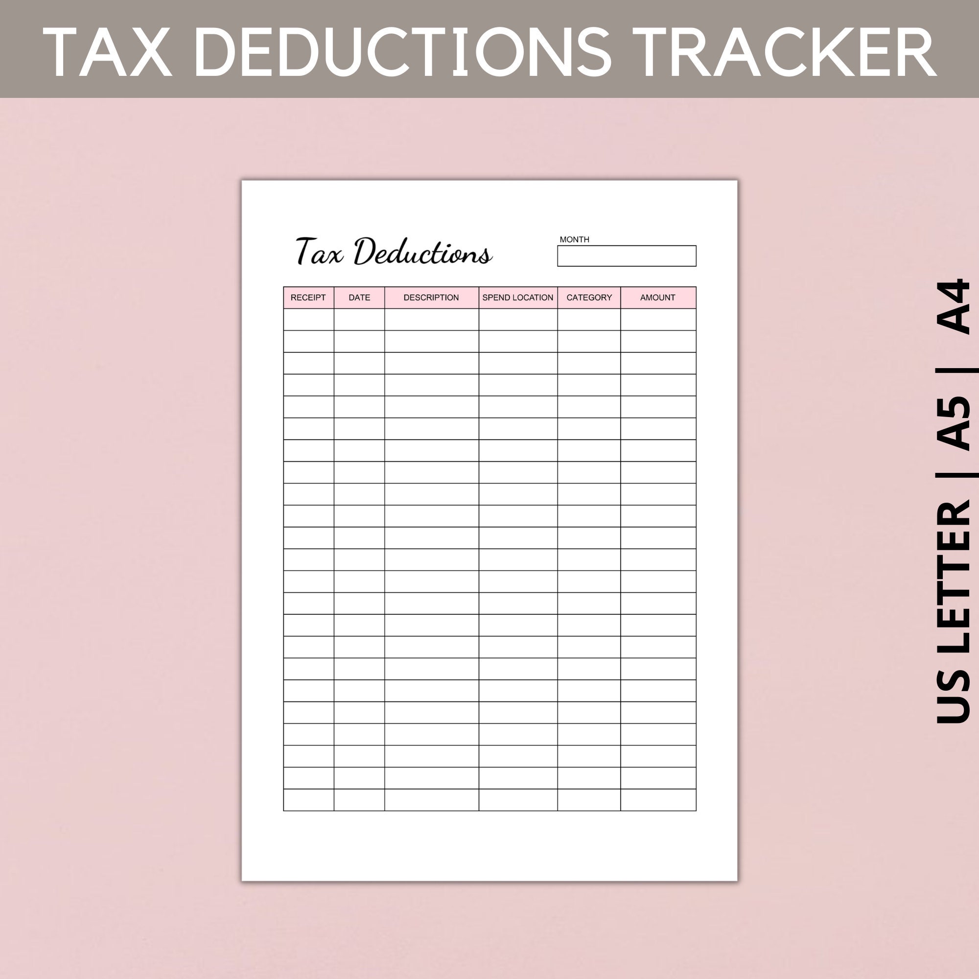 Tax Deduction Tracker Printable Business Tax Log Expenses Etsy