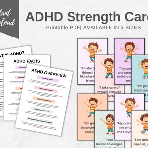 ADHD Strength Cards, Executive Functioning, Social Emotional Learning, GAD, Kids Therapy, Adhd Supper Power Instant Download