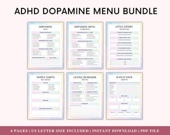 ADHD Dopamin Menü zum Ausdrucken | Dopamin-Menü-Bundle | ADHS Planer Seiten | Produktivität & Habit Tracker | Psychische Gesundheit PDF zum ausdrucken