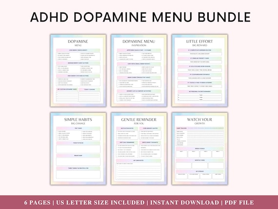 ADHD Dopamine Menu Printable | Dopamine Menu Bundle | ADHD Planner Pages | Productivity & Habit Tracker | Mental Health Printable PDF
