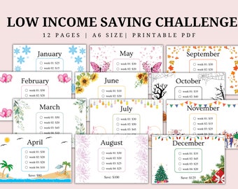 A6 Querformat Monatliche Spar-Challenge, Geld-Challenge, A6 Mini Spar-Challenge-Bundle, Spar-Tracker druckbar
