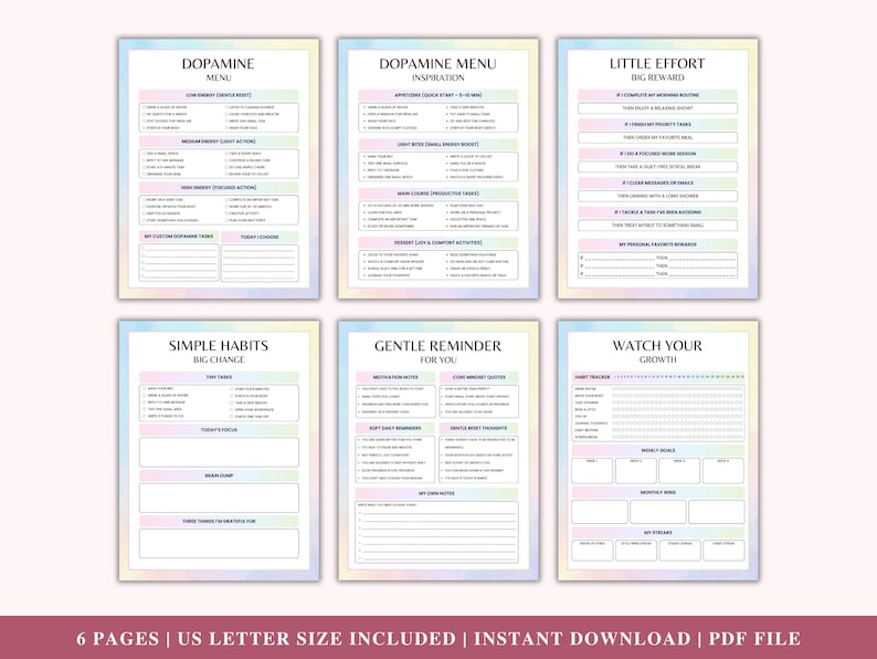 Utskrivbar dopaminmeny för ADHD | Dopaminmenypaket | ADHD-planeringssidor | Produktivitets- och vanespårare | Utskrivbar PDF för psykisk hälsa bild 2