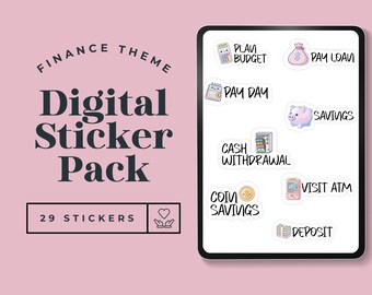 Goodnotes Finance Digital Sticker Pack, Pre-Cropped Stickers File, Savings, Payday, Banking and Money Management Stickers (29 PNGs)