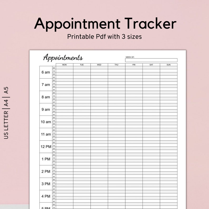 Appointment Tracker Printable, 15 Minute Interval Appointment Planner, Appointment Inserts, Appointment Book, Nail Appointment image 2