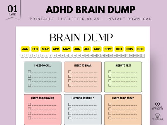 ADHD Brain Dump Printable Planner: To-Do List Organizer (PDF Download)