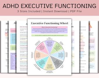 ADHD Executive Functioning Printable Bundle, 50 Visual Cards + 25 Worksheets,Emotional Regulation,Time Management,Focus Tools for Kids Teens