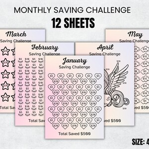 12 Monthly Savings Challenge Bundle, Money Challenge, A6 Mini Savings Challenge Bundle, Savings Tracker Printable, Instant Download