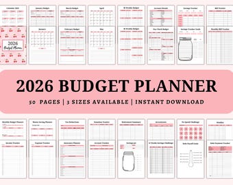 2026 Cherry Theme Budget Planner: Monthly Finance Organizer (Digital Download, A4/A5/US Letter)
