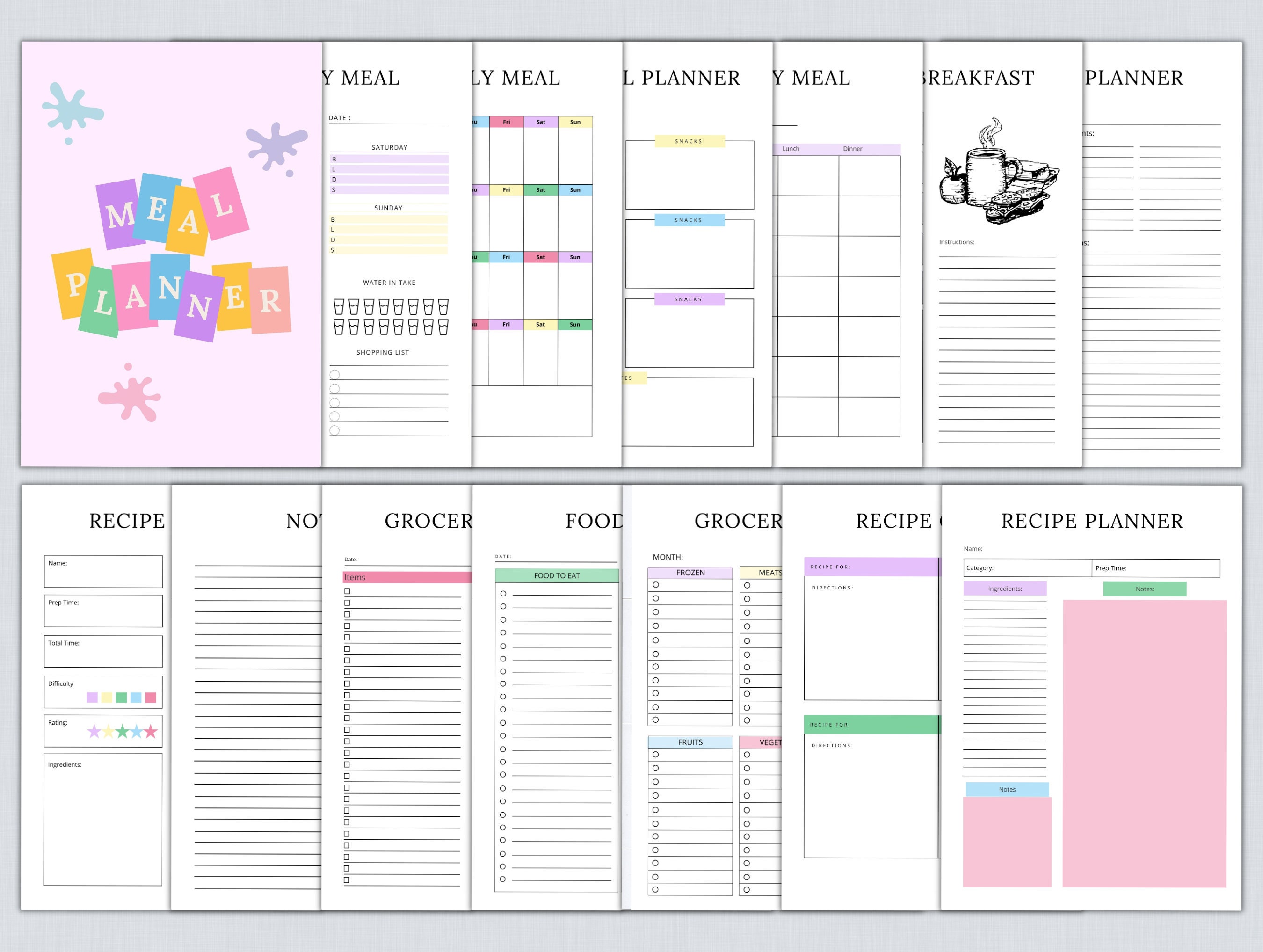 Meal Planner Bundle Printable, Weekly Food Diary Bundle, Daily Food ...