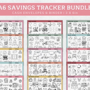 A6 Savings Challenge Tracker Bundle, Money Trackers, A6 Cash binder & Envelope, A6 Saving Funds, Printable Savings Challenge, PDF