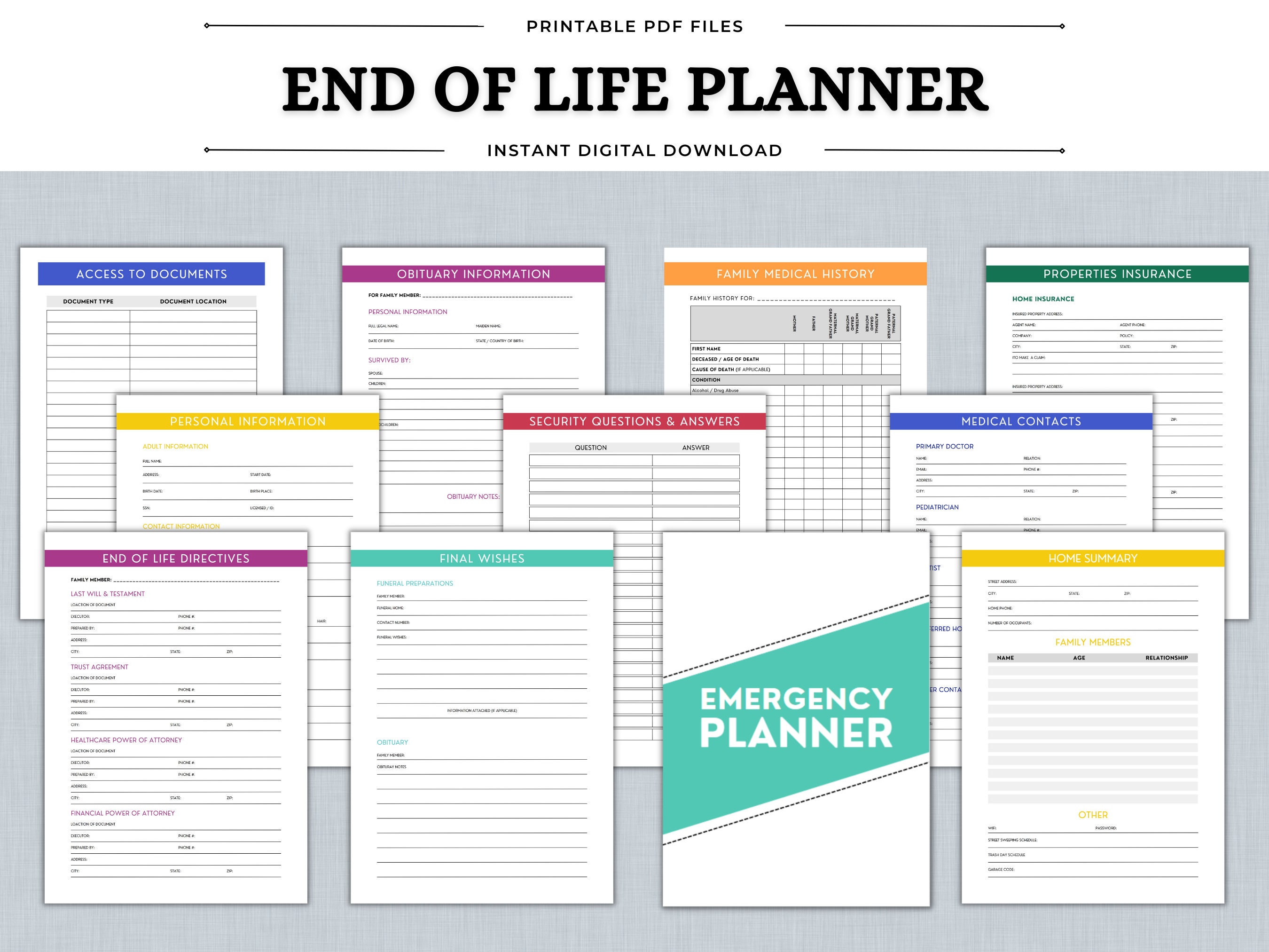 End of Life Planner Printable, Emergency Binder Printable, Beneficiary ...