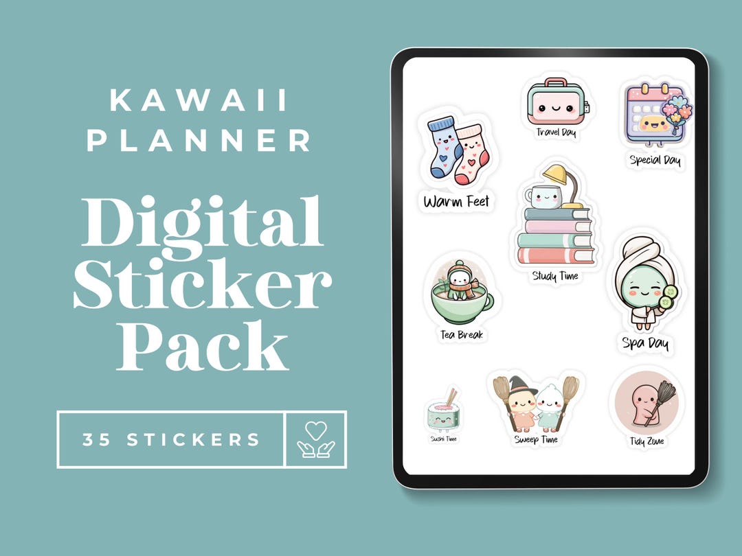 Kawaii Digital Planner Stickers for Goodnotes, 35 Cute Pre-cropped ...