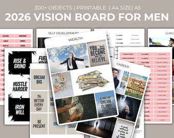 2026 Vision Board for Men ,Goal Setting Manifestation Kit, Success Mindset, Goal ,  Luxury Life, Visionboard Kit, Words, Affirmations