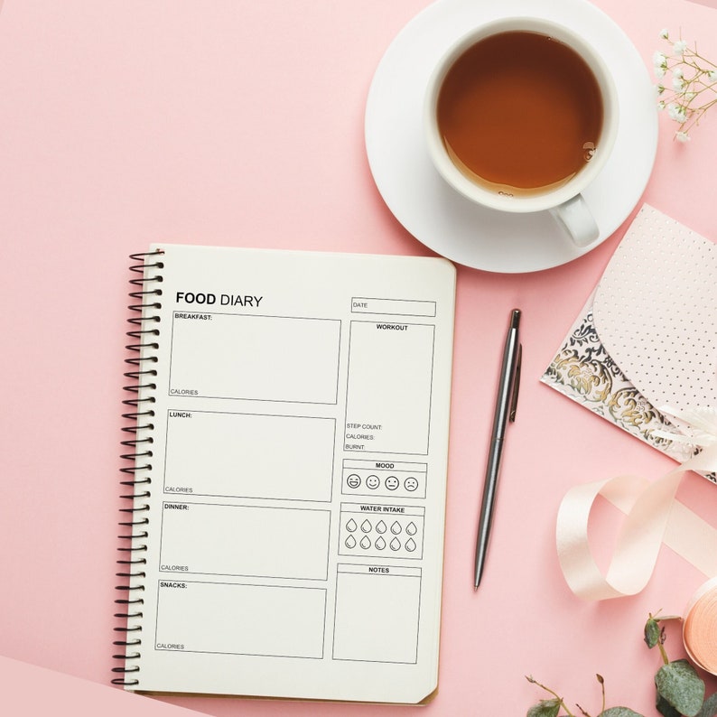 Diário alimentar minimalista para imprimir, caderno de alimentação diário, registro diário de alimentos, download instantâneo nos formatos A4, A5 e Carta. imagem 1