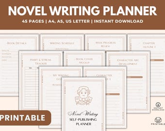 Novel Writing Planner Printable | 45 Page Author Planner | Self-Publishing Organizer | Writing Journal | A4 A5 US Letter Digital Download