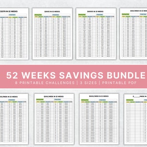 52 Weeks Savings Challenge Bundle, Savings Challenge Tracker, Money challenge, 3000, 5000, 10000 Savings Challenge, Instant Download