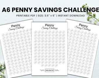 1p Savings Challenge, A6 Penny Savings Challenge, Low Income Savings Challenge, A6 Sized Mini Savings Challenge Trackers, Printable PDF