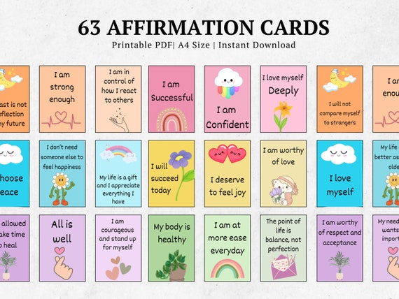 63 Affirmation Cards Printable, Affirmation Cards Digital, Vision Board Printables, Affirmation Cards Deck, Positive Affirmation Cards Pdf