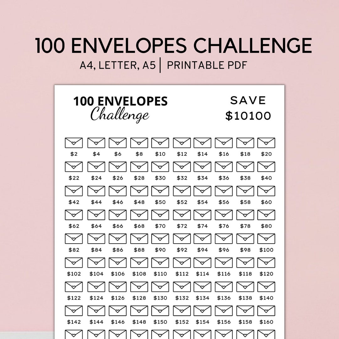 Printable 100 Envelope Challenge 10 000 Savings Challenge Tracker