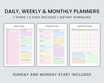 Tagesplaner, Wochenplaner, Monatsplaner druckbar, Kalender 2024 2025 druckbar, Habit Tracker, To Do Liste druckbar