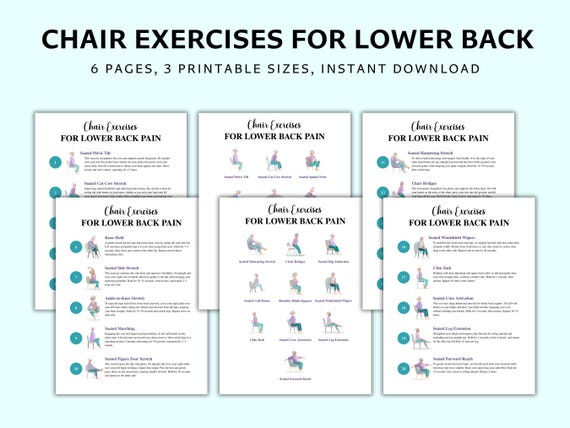Chair Exercises for Lower Back Pain, Chair Yoga for Seniors, 20 Seated Stretches Printable Guide, Back Pain Relief Workout PDF
