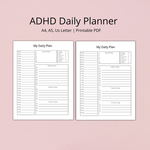 Adhd Daily Planner, Adhd to do list, Adhd digital planner, Adhd life planner, Adhd planner adult, productivity planner, A4, LETTER, A5