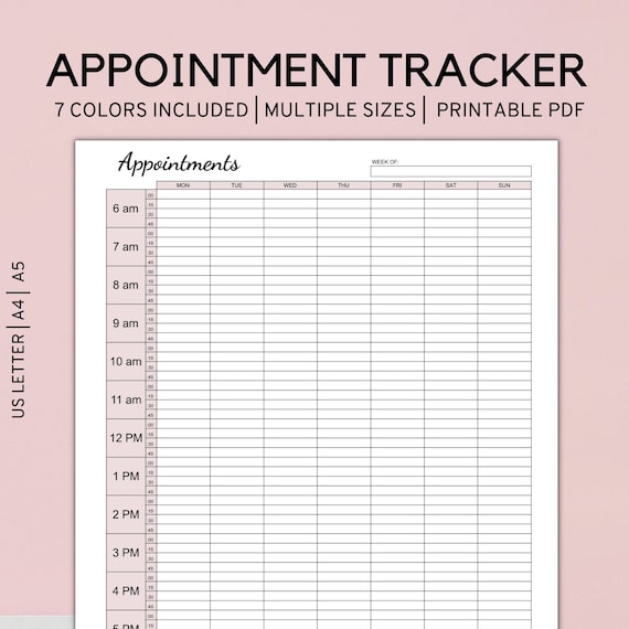 Appointment Tracker Printable 15 Minute Interval Appointment - Etsy