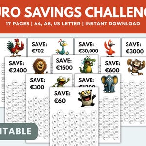Utskrivbar Euro Savings Challenge: Rolig budgetöversikt (A4/A6/US Letter) (17 sidor) (digital nedladdning)