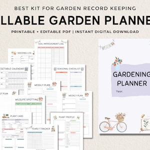 Planificador de jardinería editable, Planificador de jardines, Planificador de plantas, Diario de jardín, Organizador de jardines, Registros de plantas, Libro de registro de jardinería, A4, Carta