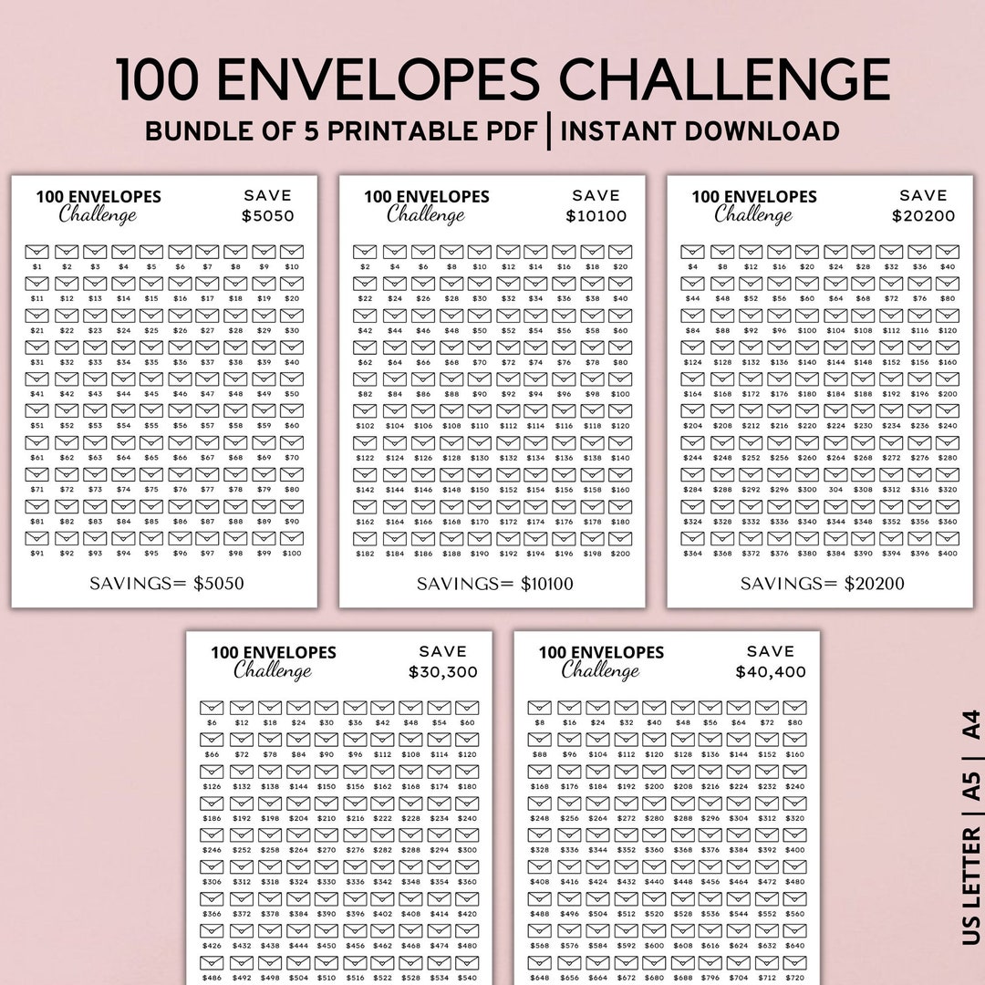 Printable 100 Envelope Challenge Bundle, Savings Challenge, Savings ...