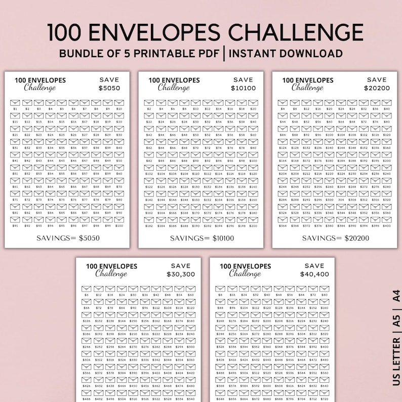 Printable 100 Envelope Challenge Bundle Savings Challenge - Etsy UK