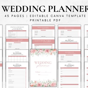 Wedding Planner Printable Pink, Wedding Digital Planner, Wedding Binder, Wedding planning checklists, Wedding Itinerary pdf