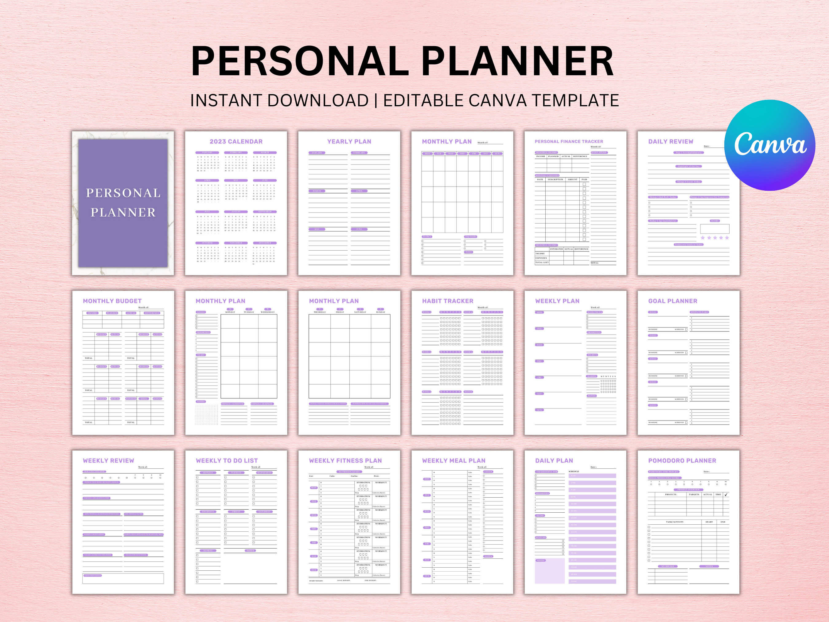Editable Personal Planner, Weekly Planner, Daily Planner, Monthly ...